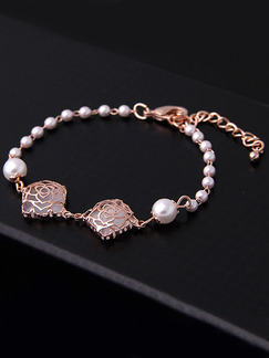 Gold Plated Link Bead Rosary Rhinestone and Pearl Bracelet