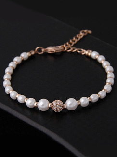 Gold Plated Rosary Bead Pearl and Rhinestone Bracelet