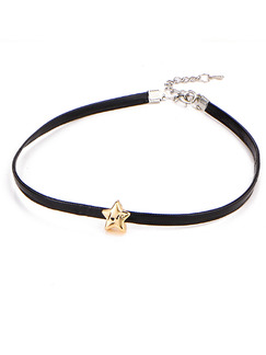 Leather With Chain Silver Chain Choker Love Star  Necklace
