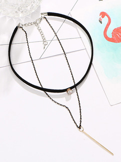 Leather With Chain Silver Chain Choker Rhinestone Necklace