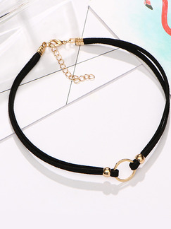 Leather With Chain Gold Chain Choker Ring  Necklace