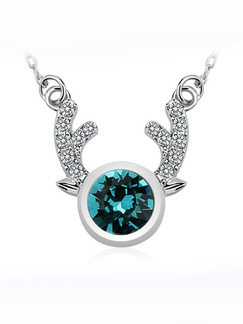 Silver Plated With Chain Silver Chain Single Stone Rhinestone Sapphire Crystal Pendant