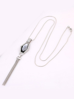 Silver Plated With Chain Silver Chain Tassel Single Stone Crystal Rhinestone Necklace