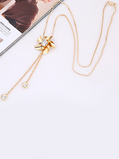 Gold Plated With Chain Gold Chain Drop Rhinestone Necklace