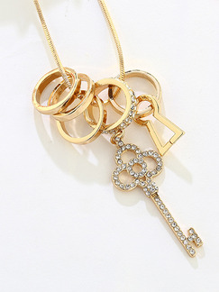 Gold Plated With Chain Gold Chain Key Ring Rhinestone Necklace