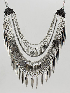 Silver Plated With Chain Silver Chain Bib Necklace