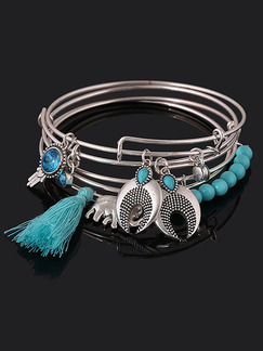 Silver Plated Multi Strand Tassel Charm Turquoise Bangle