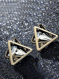 Gold Plated Stud Triangle Crystal and Rhinestone Earring