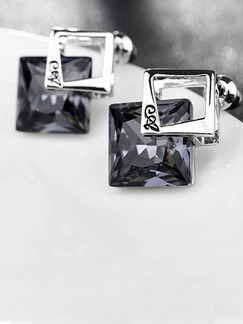 Silver Plated Square Stud Crystal Earring
