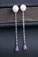 925 Silver Bead Dangle Pearl and Amethyst Earring