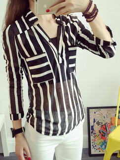 Black and White Stripe Blouse Plus Size Top for Casual Party