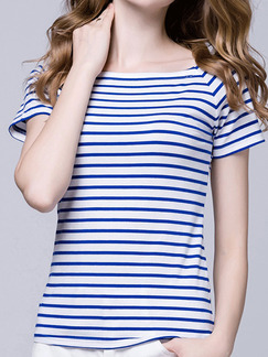 Blue and White Stripe T-Shirt Plus Size Top for Casual Party
