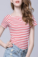 White and Red Stripe T-Shirt Plus Size Top for Casual Party