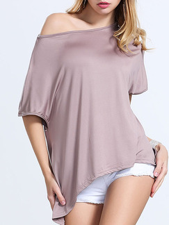 Beige Blouse One Shoulder Plus Size Top for Casual Evening Party