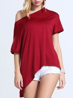 Red Blouse One Shoulder Plus Size Top for Casual Party Evening