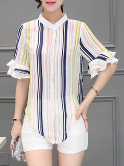 White Blue Colorful Blouse Plus Size Top for Casual Evening Office