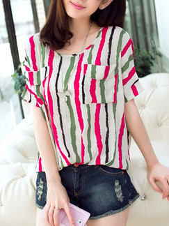 White and Pink Blouse Cute Plus Size Top for Casual Party