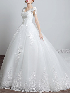 White Scoop Princess Embroidery Beading Plus Size Dress for Wedding