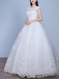 White Jewel Ball Gown Beading Embroidery Plus Size Dress for Wedding