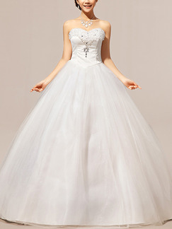 White Sweetheart Princess Beading Crystal Plus Size Dress for Wedding