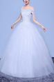 White Off Shoulder Ball Gown Beading Appliques Plus Size Dress for Wedding
