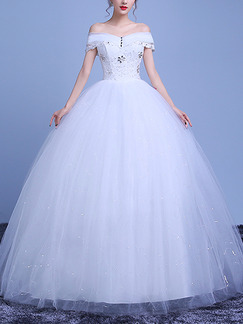 White Off Shoulder Beading Ball Gown Crystal Plus Size Dress for Wedding
