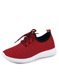 Red and White Canvas Round Toe Lace Up Rubber Shoes