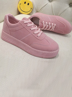 Pink Suede Round Toe Lace Up Rubber Shoes