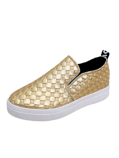 Gold and White Leather Round Toe Platform Rubber Shoes