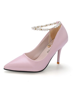 Pink Leather Pointed Toe Pumps High Heel Ankle Strap Stiletto Heel 9.5cm Heels