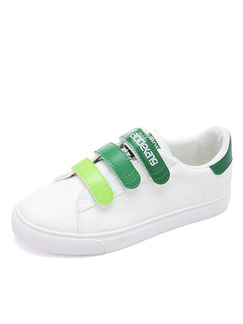 White and Green Leather Round Toe Rubber Shoes