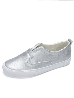 Silver Leather Round Toe Rubber Shoes