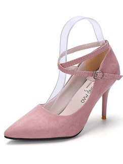 Pink Suede Pointed Toe Ankle Strap Pumps High Heel Stiletto Heel 9.5cm Heels