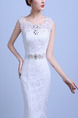White Bateau Mermaid Beading Sash Embroidery Appliques Dress for Wedding