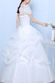 White Off Shoulder Illusion Ball Gown Beading Embroidery Tiered Dress for Wedding