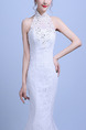 White Halter Mermaid Beading Embroidery Dress for Wedding