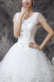 White V Neck Ball Gown Beading Appliques Embroidery Dress for Wedding