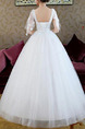 White Square Ball Gown Beading Appliques Sash Dress for Wedding