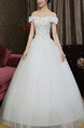White Off Shoulder Ball Gown Beading Appliques Embroidery Dress for Wedding