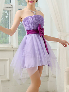 Purple Knee Length Strapless Dress for Bridesmaid Prom Ball Wedding