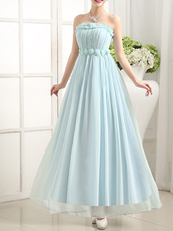 Blue Sleeveless Maxi Dress For Prom Bridesmaid