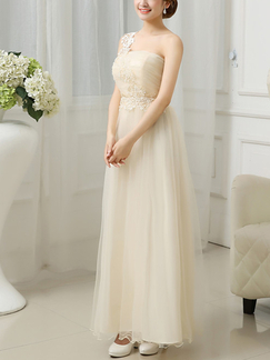 Cream Sleeveless Maxi Dress For Prom Bridesmaid