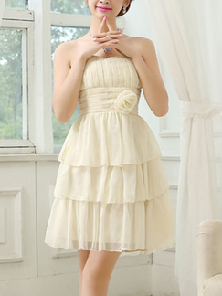 Cream Chiffon Short Dress for Party Prom Bridesmaid
