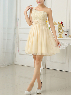 Champagne Chiffon One Shoulder Short Dress for Prom Bridesmaid Cocktail