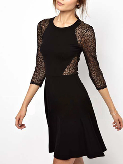 Black Lace Fit & Flare Above Knee Plus Size Dress for Cocktail Evening Party