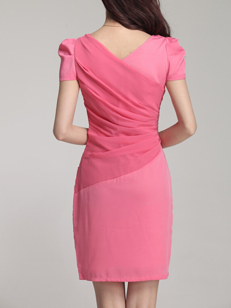 Red Chiffon Sequin Short Sleeves Short Dress