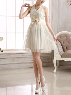 White Chiffon Lace Short Dress for Prom Bridesmaid Wedding