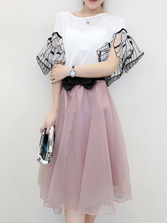 White and Pink Two Piece Knee Length Lace Dress for Cocktail Party Evening