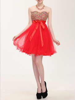 Red Sequin Mesh Strapless Short Dress for Cocktail Party