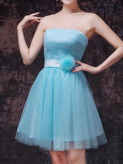 Blue Strapless Short Dress for Cocktail Bridesmaid Prom Cocktail